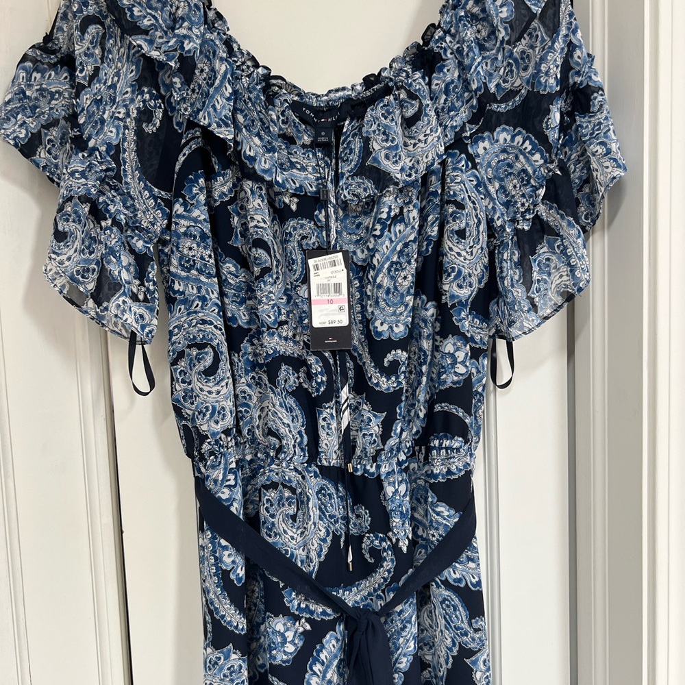 Tommy Hilfiger Blue and White Paisley Jumpsuit/Romper